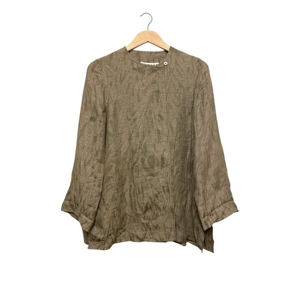 Jaegar Linen Blend Jacket Women Size US 8/UK 12 Tan Brown Patterned Retro Vtg - Picture 1 of 7